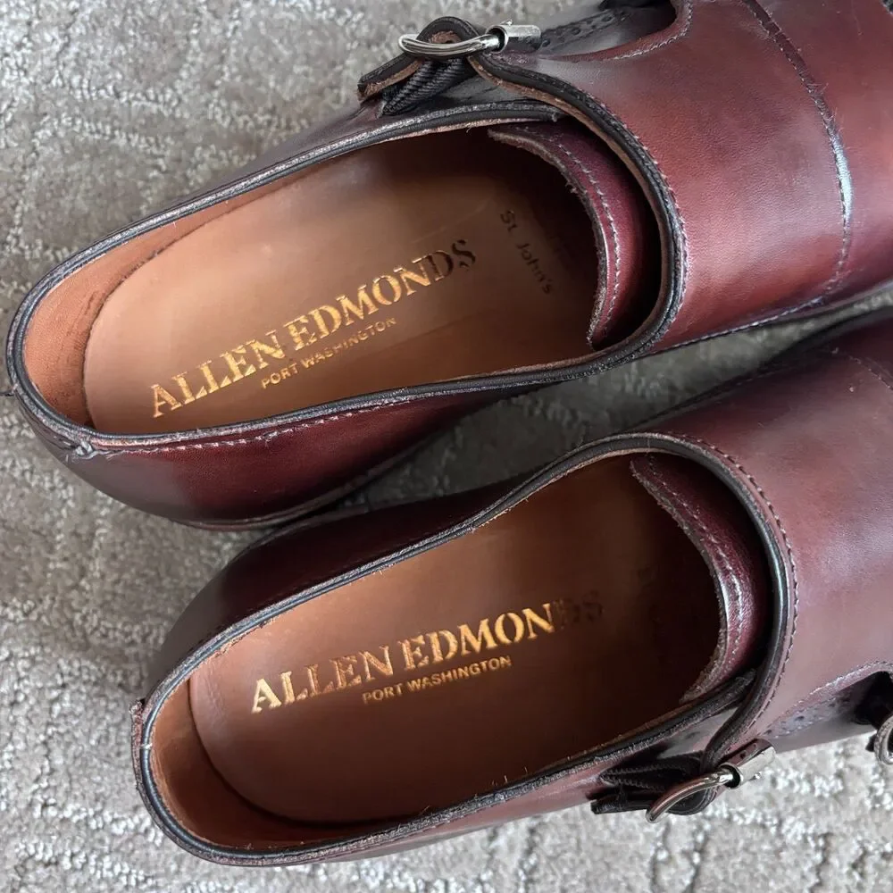 Allen Edmonds St. John's Double Monk Strap Dress Shoes Men 9.5D Brown Leather